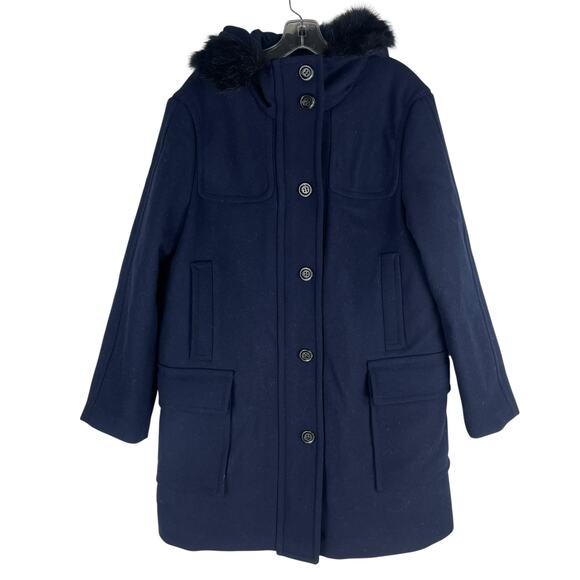 Ann Taylor Weekend Collection Faux Fur Trim Wool Duffle Coat Blue Size M - Picture 8 of 12